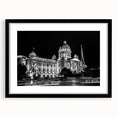 Extra large abstract art print featuring a colorful, textured depiction of a palace, on a black framed canvas.