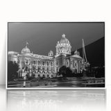 Large acrylic print of a mid-century modernist palace design in neutral tones, ideal for modern art wall decor.