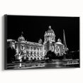 Black and white vintage poster art of a palace, printed on framed canvas, suitable for bedroom wall decor.
