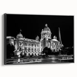 Black and white vintage poster art of a palace, printed on framed canvas, suitable for bedroom wall decor.