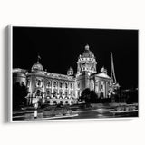 Framed canvas of a vintage palace design in black and white, ideal for bedroom wall art.