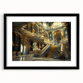 Extra large abstract art print featuring a colorful, textured depiction of an architectural palace, framed in black.
