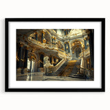Extra large abstract art print featuring a colorful, textured depiction of an architectural palace, framed in black.