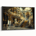 Black and white vintage poster art of a palace design on framed canvas, suitable for bedroom wall decor.