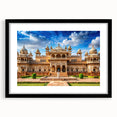 Extra large abstract art print featuring a colorful, textured depiction of a palace, on a black framed mat.