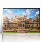 Art deco style palace architecture in silver frame, acrylic print, suitable for modern art wall decor or nursery.