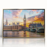 Mid-century modernist art depicting an architectural palace design in gold tones on a framed acrylic.