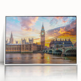 Large art print of a mid-century modernist palace design in muted tones on framed acrylic, ideal for modern art wall decor.