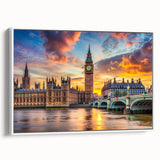 Framed canvas of a vintage poster featuring a black and white landscape painting, ideal for bedroom wall decor.