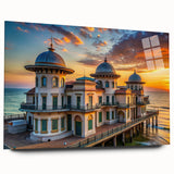 Large abstract wall art on acrylic, featuring swirling blue and gray tones, ideal for bedroom or dining room decor.