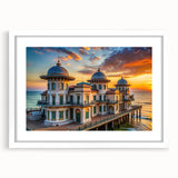 Extra large abstract art print featuring textured patterns in muted earth tones, framed in white.