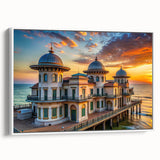 Framed canvas of a vintage palace landscape in black and white, ideal for bedroom wall decor.