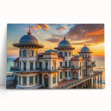 Black and white photo of an architectural palace design on stretched canvas.