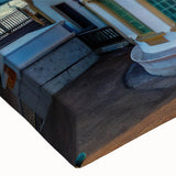 Black and white landscape art painting of a palace on stretched canvas, ideal for bedroom wall decor.