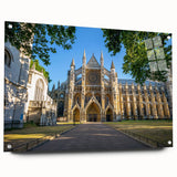 Large abstract wall art on acrylic glass depicting a palace design in muted earth tones.