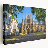 Large art depicting an intricate palace design in muted earth tones on stretched canvas, ideal for kitchen wall art.