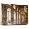 Acrylic print of a large abstract design in a palette of blues and grays, suitable for bedroom or dining room decor.