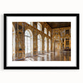 Abstract art print of a palace in vibrant, textured colors on a large black-framed canvas, ideal for living room decor.