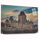 Large abstract wall art featuring a palace design on acrylic glass, in muted gray tones, ideal for dining room decor.