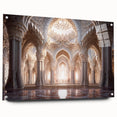 Acrylic print of a large abstract palace design in muted gray and blue tones, ideal for dining room art.
