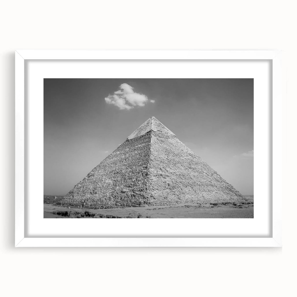 Extra large abstract art print of textured pyramids, in muted earth tones on framed canvas, ideal for living room decor.