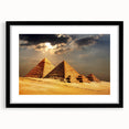 Extra large abstract art print featuring colorful, textured pyramids on a black framed canvas, ideal for living room decor.