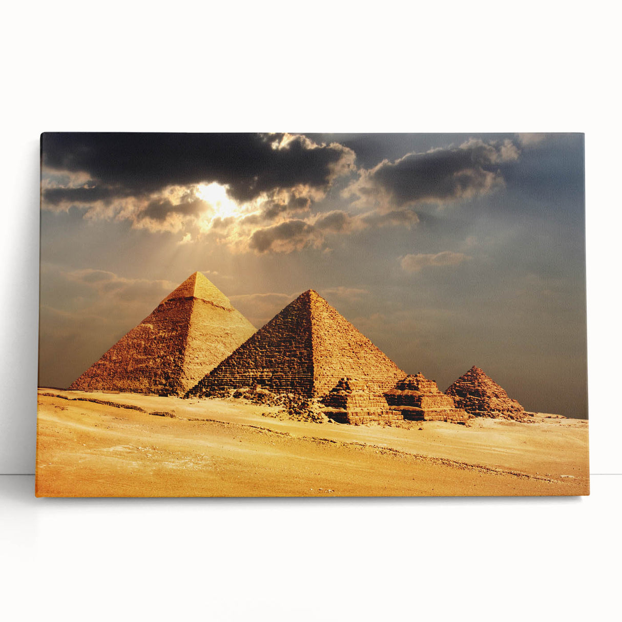 Black and white large art print of pyramids, on stretched canvas, ideal for kitchen wall art or bedroom ambiance.