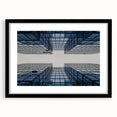 Extra large abstract art print featuring colorful, textured skyscrapers on a black framed canvas.