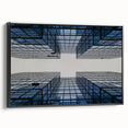 Black and white framed canvas featuring a vintage poster art style skyscraper design, suitable for bedroom wall decor.