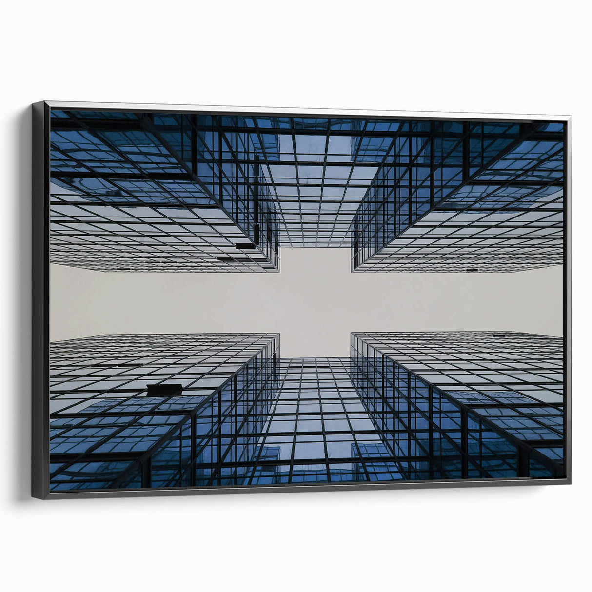 Black and white framed canvas featuring a vintage poster art style skyscraper design, suitable for bedroom wall decor.