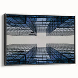 Black and white framed canvas featuring a vintage poster art style skyscraper design, suitable for bedroom wall decor.