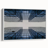 Framed canvas of a black and white vintage skyscraper design, ideal for bedroom wall art.