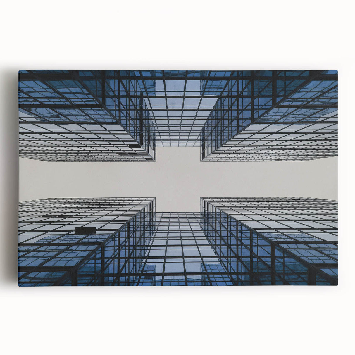 Black and white photo of skyscrapers on stretched canvas, ideal for kitchen wall art.
