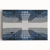 Black and white photo of skyscrapers on stretched canvas, ideal for kitchen wall art.