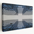 Large stretched canvas featuring a detailed architectural skyscraper design in monochrome, ideal for kitchen wall art.