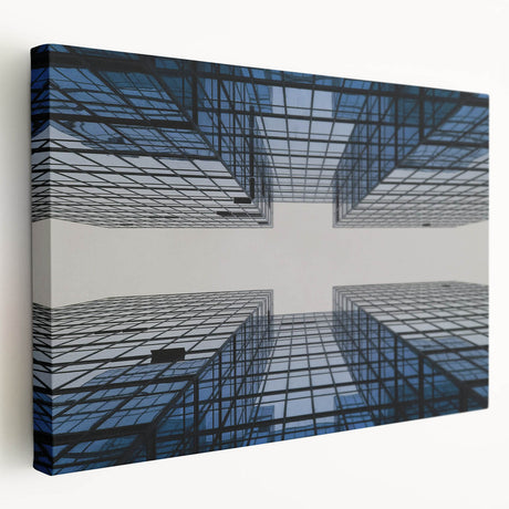 Large stretched canvas featuring a detailed architectural skyscraper design in monochrome, ideal for kitchen wall art.