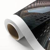 Art deco skyscraper design in muted gray and gold on rolled canvas, ideal for nursery wall art.