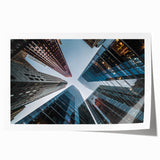 Rolled print of a minimalist skyscraper design in monochrome, ideal for art wall dining room.