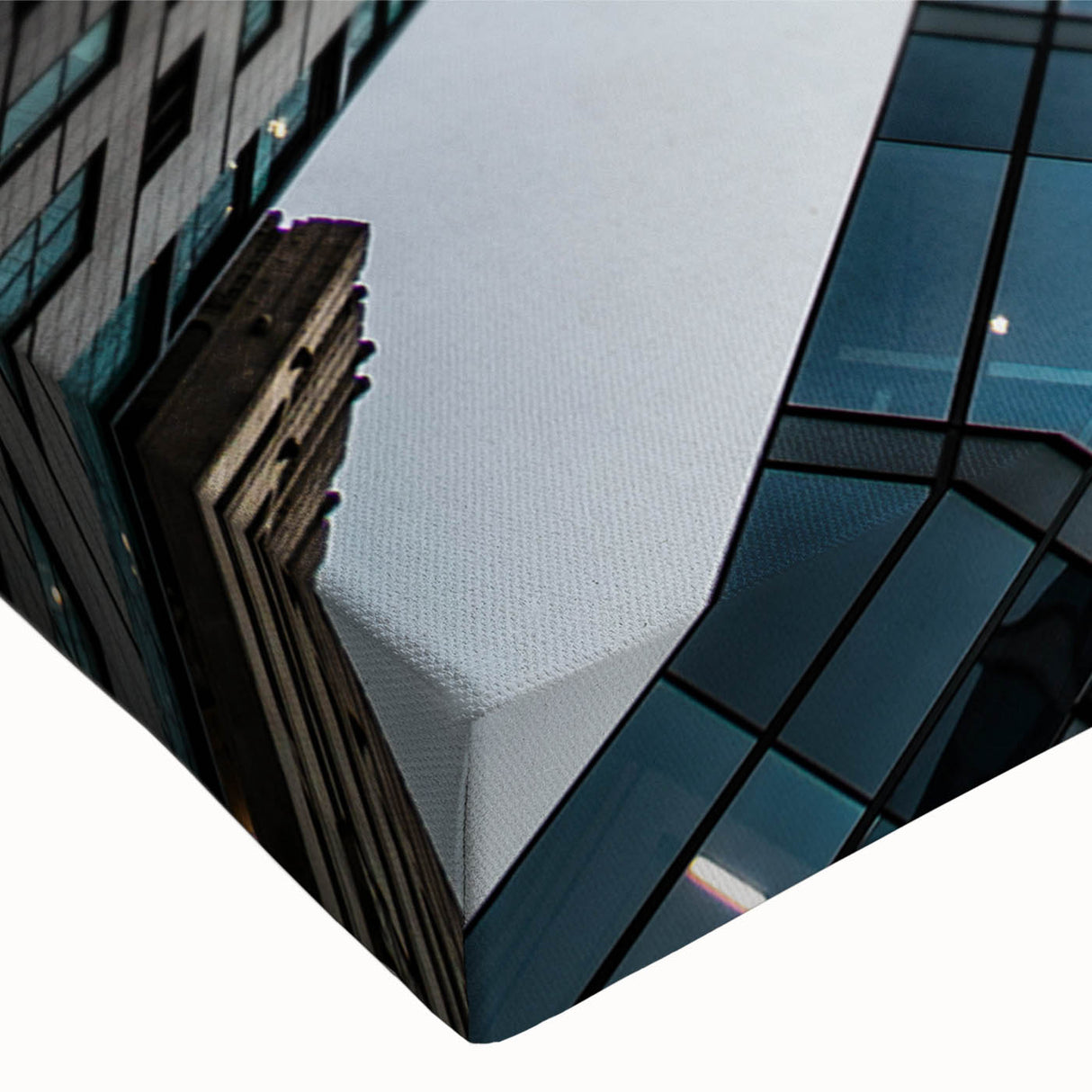 Large art featuring a black and white skyscraper landscape on stretched canvas, suitable for bedroom wall decor.
