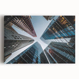 Black and white skyscraper design on large stretched canvas, ideal for kitchen wall art.