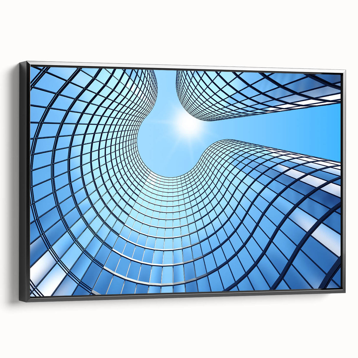 Black and white framed canvas of a vintage skyscraper landscape, ideal for bedroom wall art.