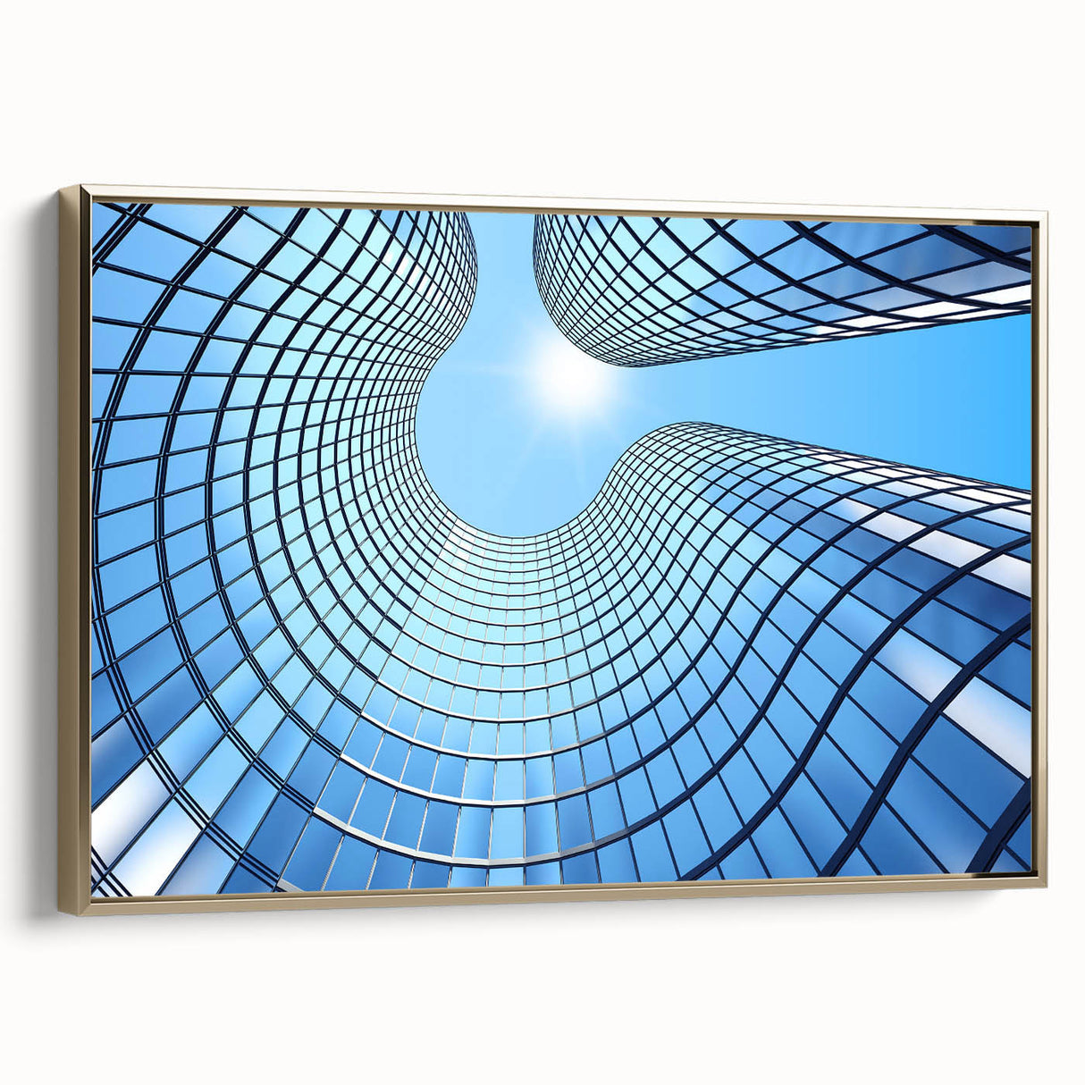 Framed canvas featuring a vintage black skyscraper design with colorful accents, ideal for office decor.