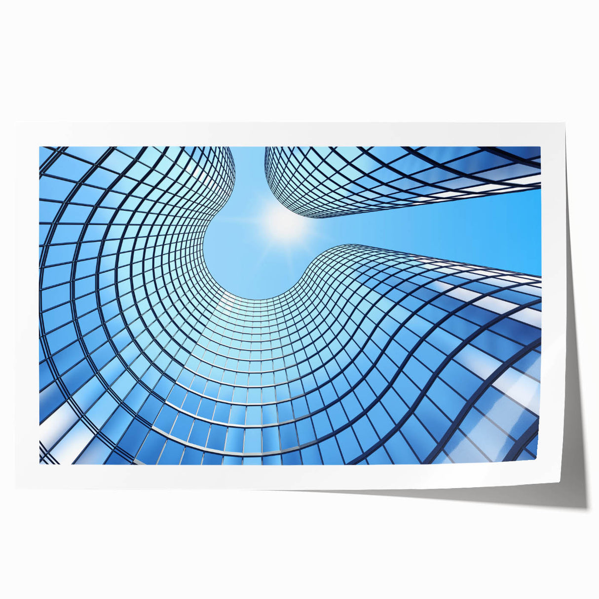 Rolled print of a modern skyscraper design in monochrome shades, suitable for art wall dining room.