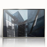 Art deco style skyscraper design in silver and gray tones on framed acrylic, suitable for modern art wall decor.