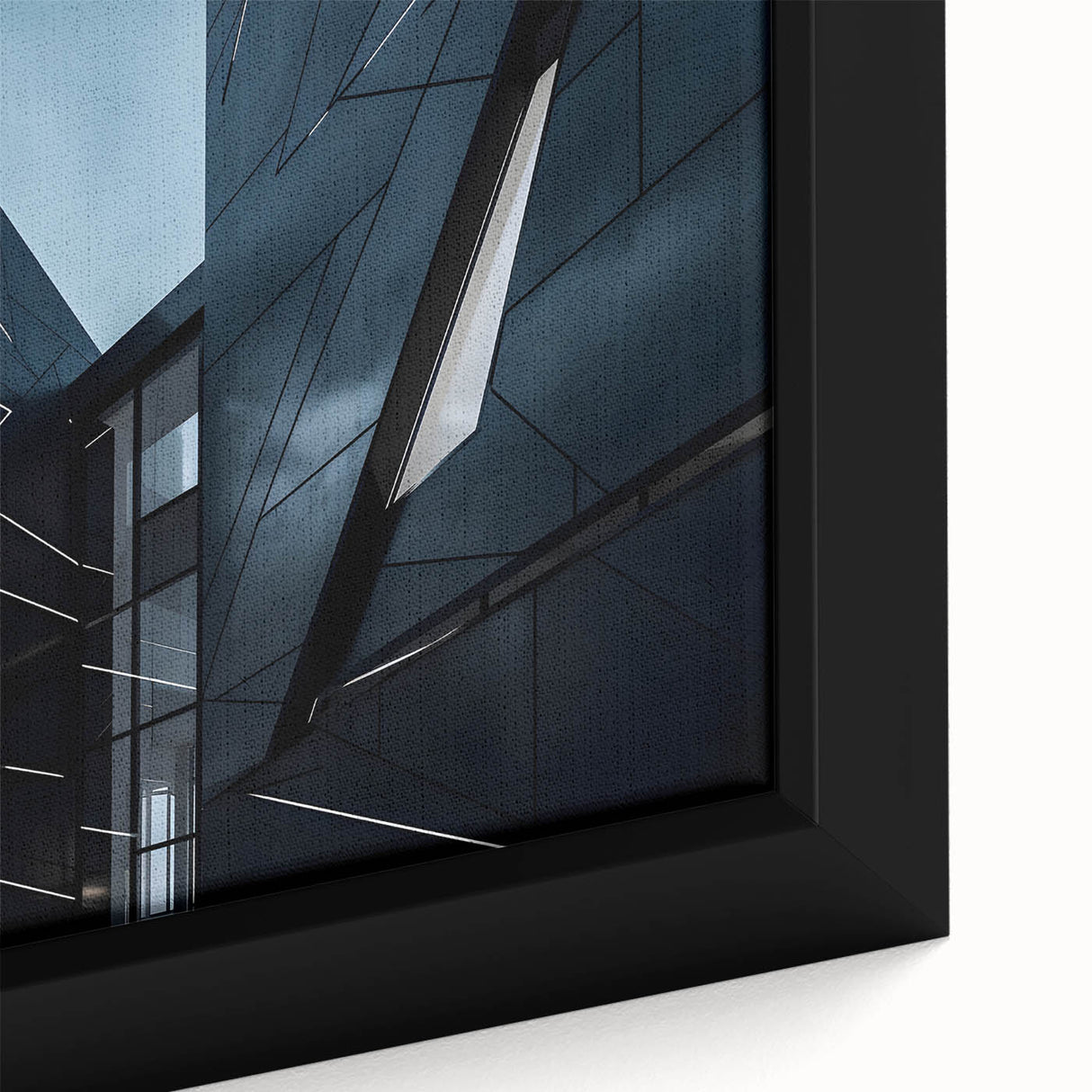 Close-up of black wall art featuring a textured skyscraper design on a framed canvas, ideal for living room decor.