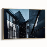 Framed canvas featuring a vintage-style skyscraper design with gold accents.