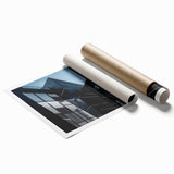 Extra large rolled print featuring a minimalist skyscraper design in monochrome, ideal for modern bathroom decor.