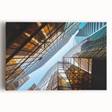 Black and white photo of skyscrapers on stretched canvas, suitable for kitchen wall art.