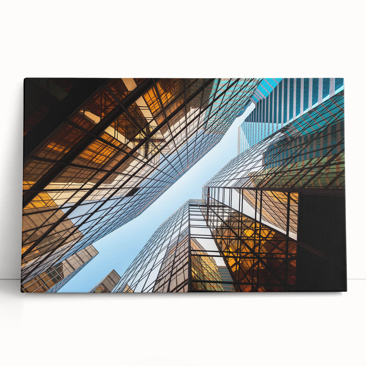 Black and white photo of skyscrapers on stretched canvas, ideal for kitchen wall art or bedroom.