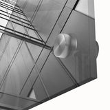 Mid-century modernist large abstract wall art of a skyscraper design in muted gray tones on acrylic glass.
